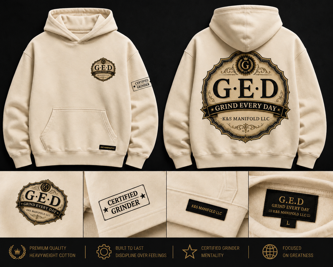 GRIND EVERY DAY Hoodie-Cream