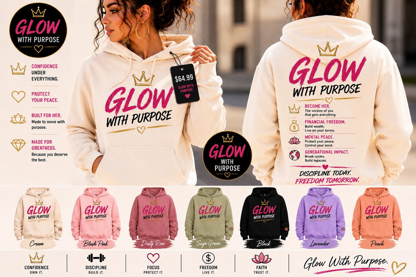 Glow With Purpose For Her Hoodie