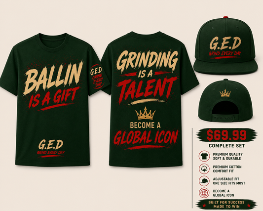 G.E.D Ballin is a Gift Complete Set (T-Shirt+Snapback Hat)