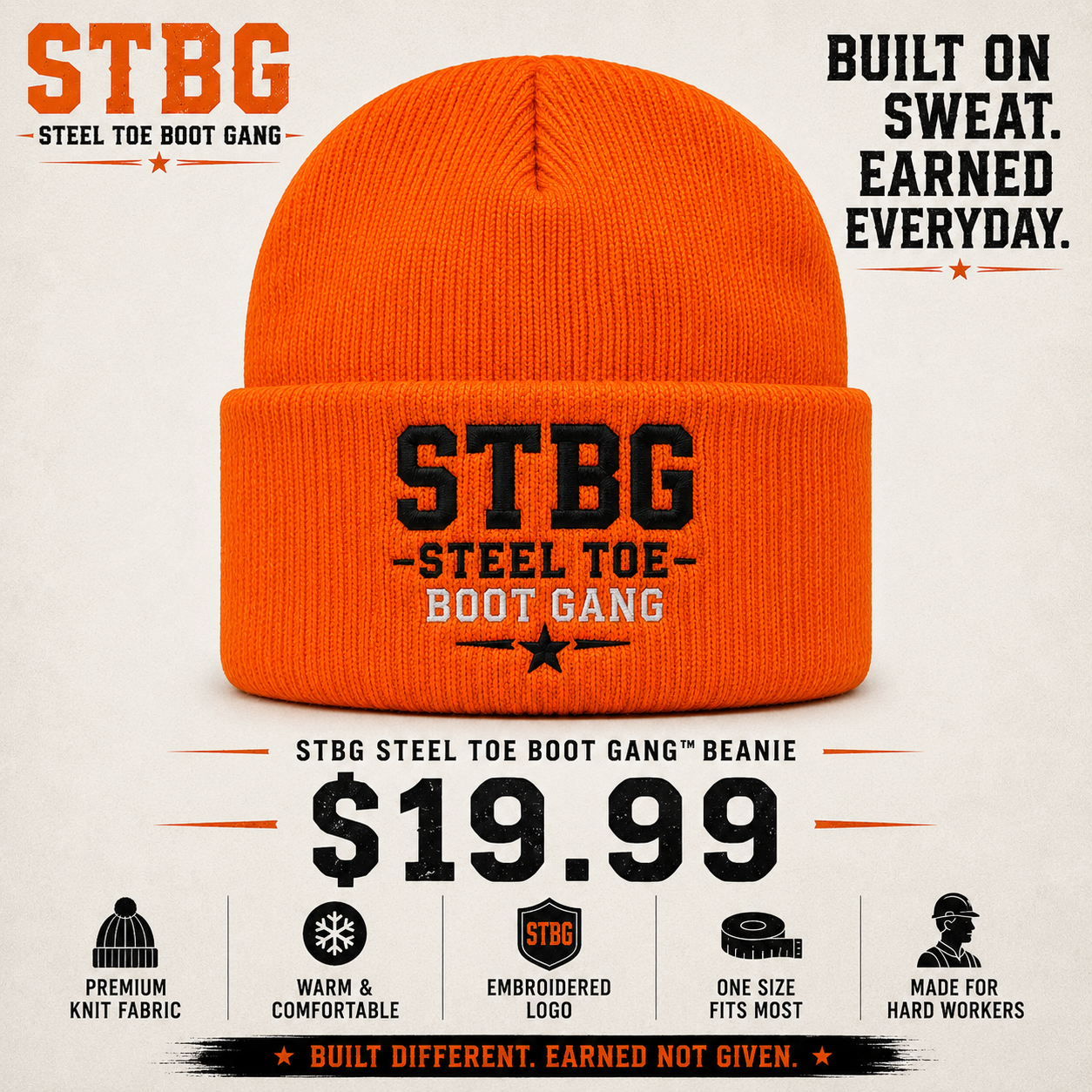 Steel Toe Boot Gang Beanie/ Blaze Orange Edition