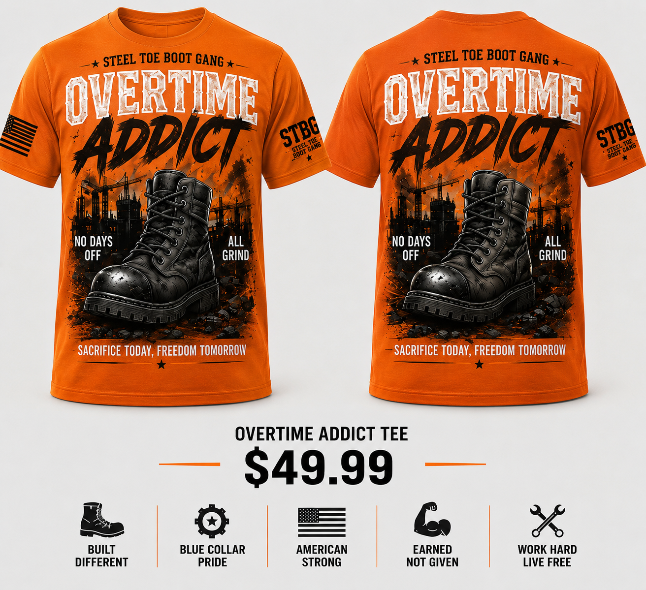 Steel Toe Boot Gang Collection-Safety Orange Tee