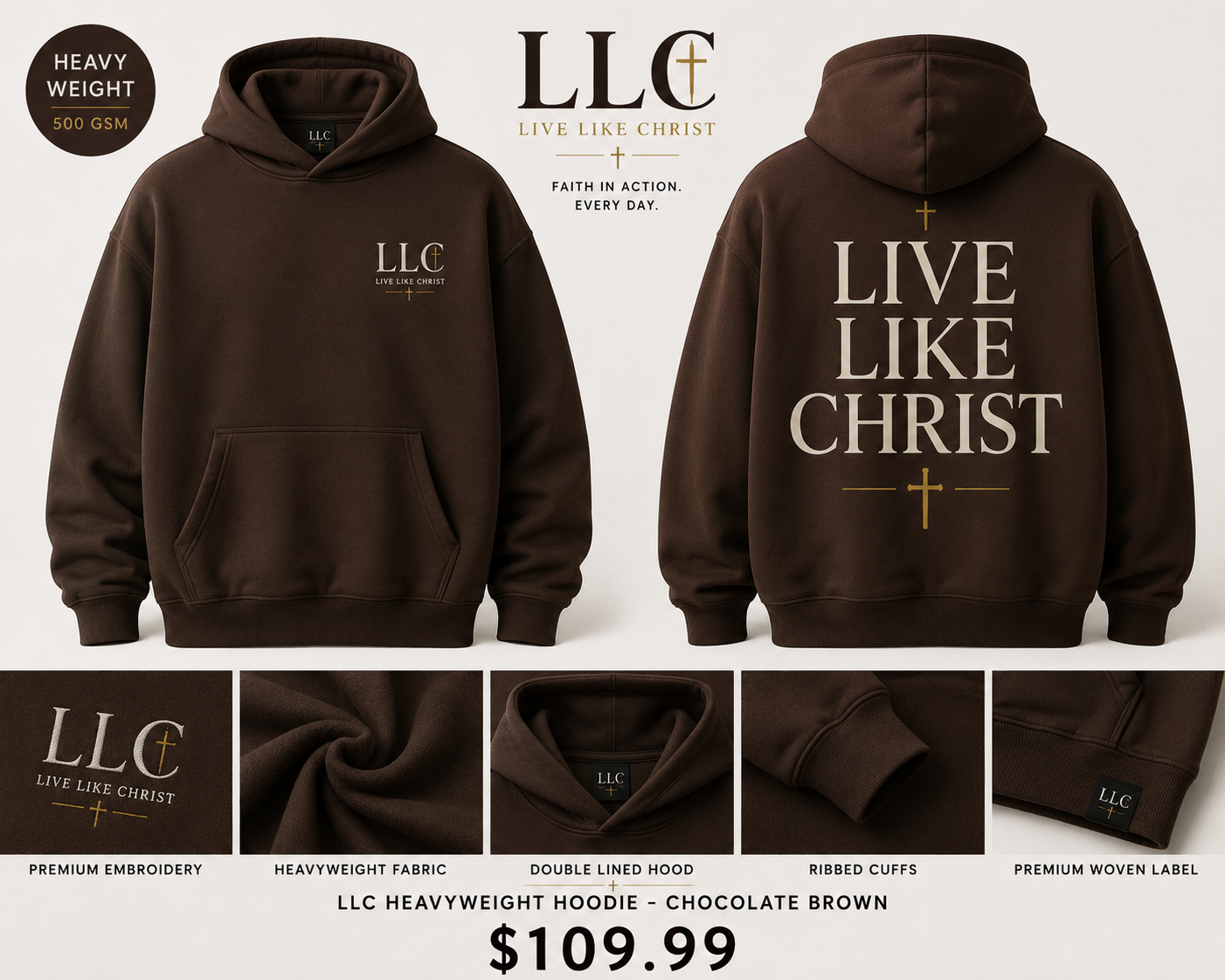 LLC Collection LIVE LIKE CHRIST- Chocolate Brown Hoodie